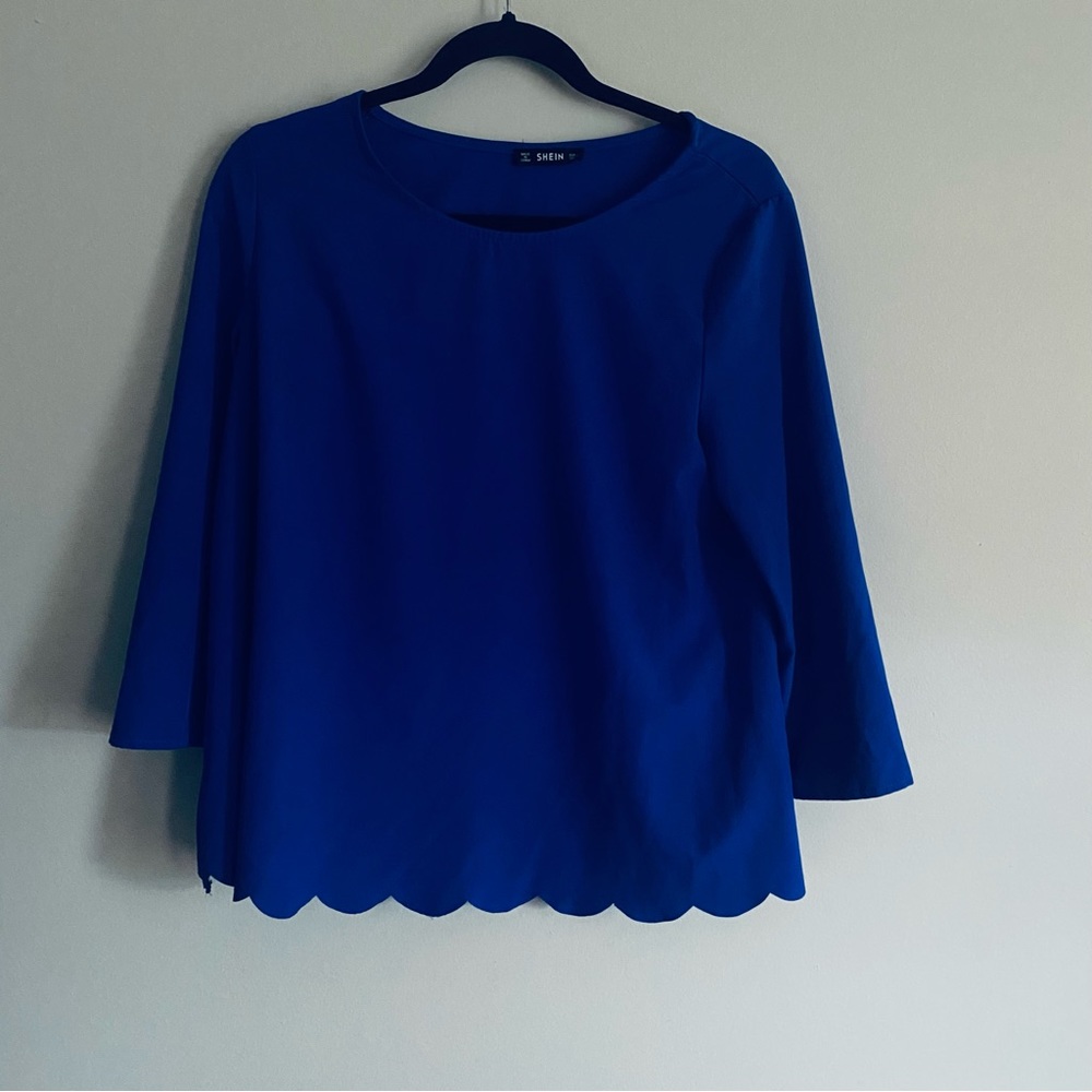 SHEIN Women's Royal Blue Quarter Sleeve Top Blouse Shirt with Tie Size Large